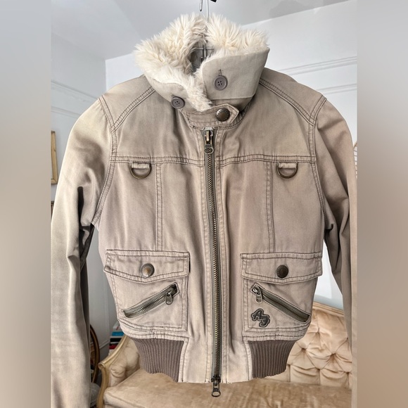 Extremely RARE Y2K Viral Abercrombie & Fitch Bomber Jacket Cotton Sz S faux fur - Picture 12 of 16